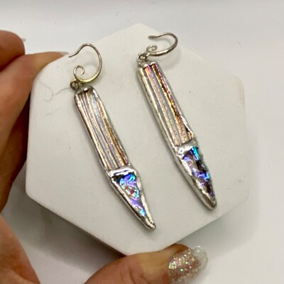 Dichroic Glass Earrings by Hip Chick Glass, Handmade Dangle Drop Earrings, Silver Drop Earrings, Handmade Jewelry on Sale - image1